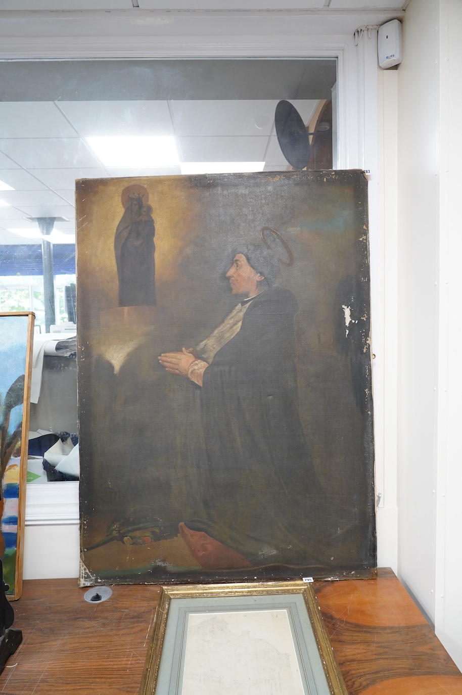 18th century Italian School, oil on canvas, Study of a saint, unsigned, 137 x 100cm, unframed. Condition - poor